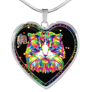 Colorful Cat Print Heart Charm Necklaces-Free Shipping - Deruj.com