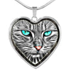 Blue Eyes Cat Print Heart Charm Necklaces-Free Shipping - Deruj.com