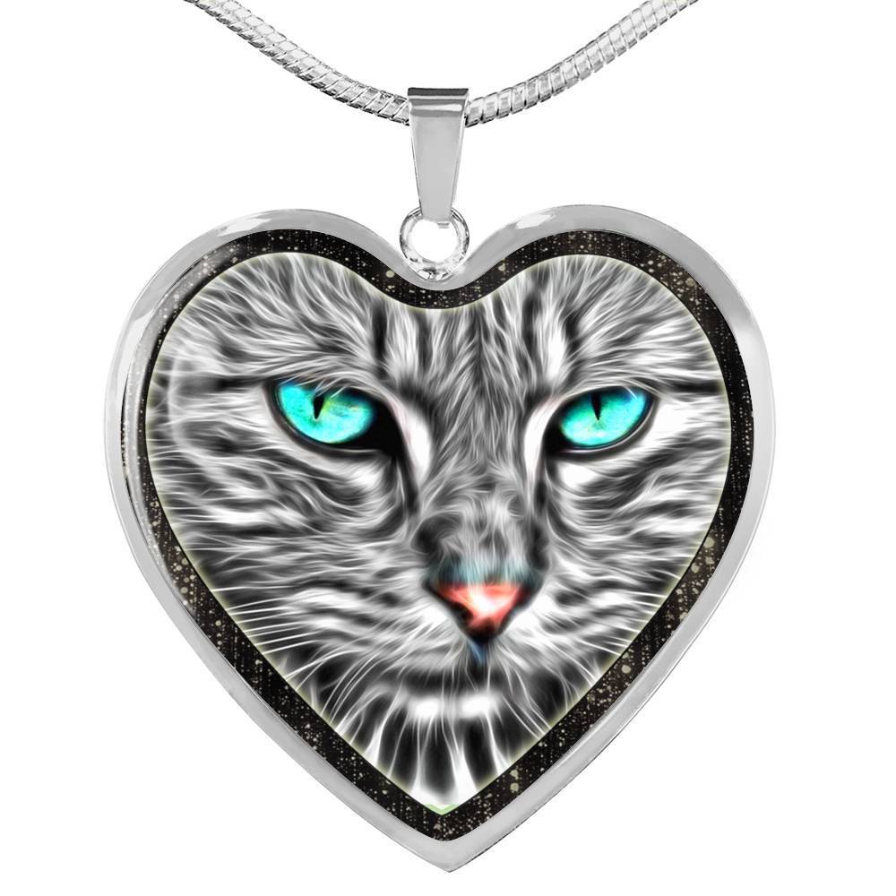 Blue Eyes Cat Print Heart Charm Necklaces-Free Shipping - Deruj.com