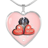 Saint Bernard Dog Print Heart Pendant Luxury Necklace-Free Shipping - Deruj.com