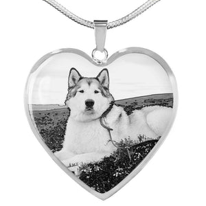 Alaskan Malamute Print Heart Charm Necklace-Free Shipping - Deruj.com