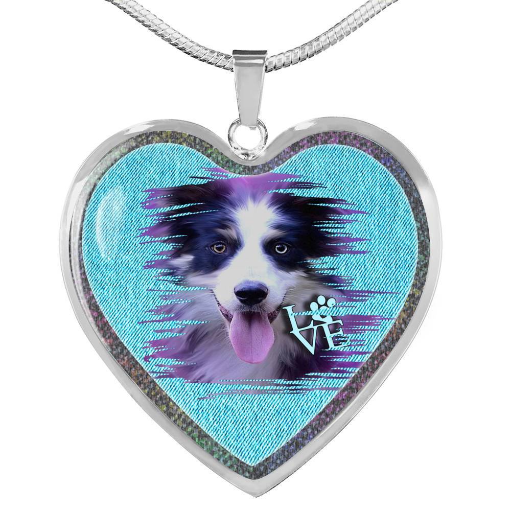Border Collie Dog Art Print Heart Charm Necklaces-Free Shipping - Deruj.com