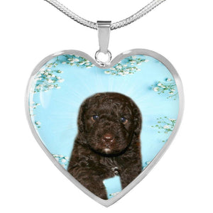 Spanish Water Dog Print Heart Pendant Luxury Necklace-Free Shipping - Deruj.com