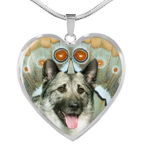 Norwegian Elkhound Dog Print Heart Pendant Luxury Necklace-Free Shipping - Deruj.com