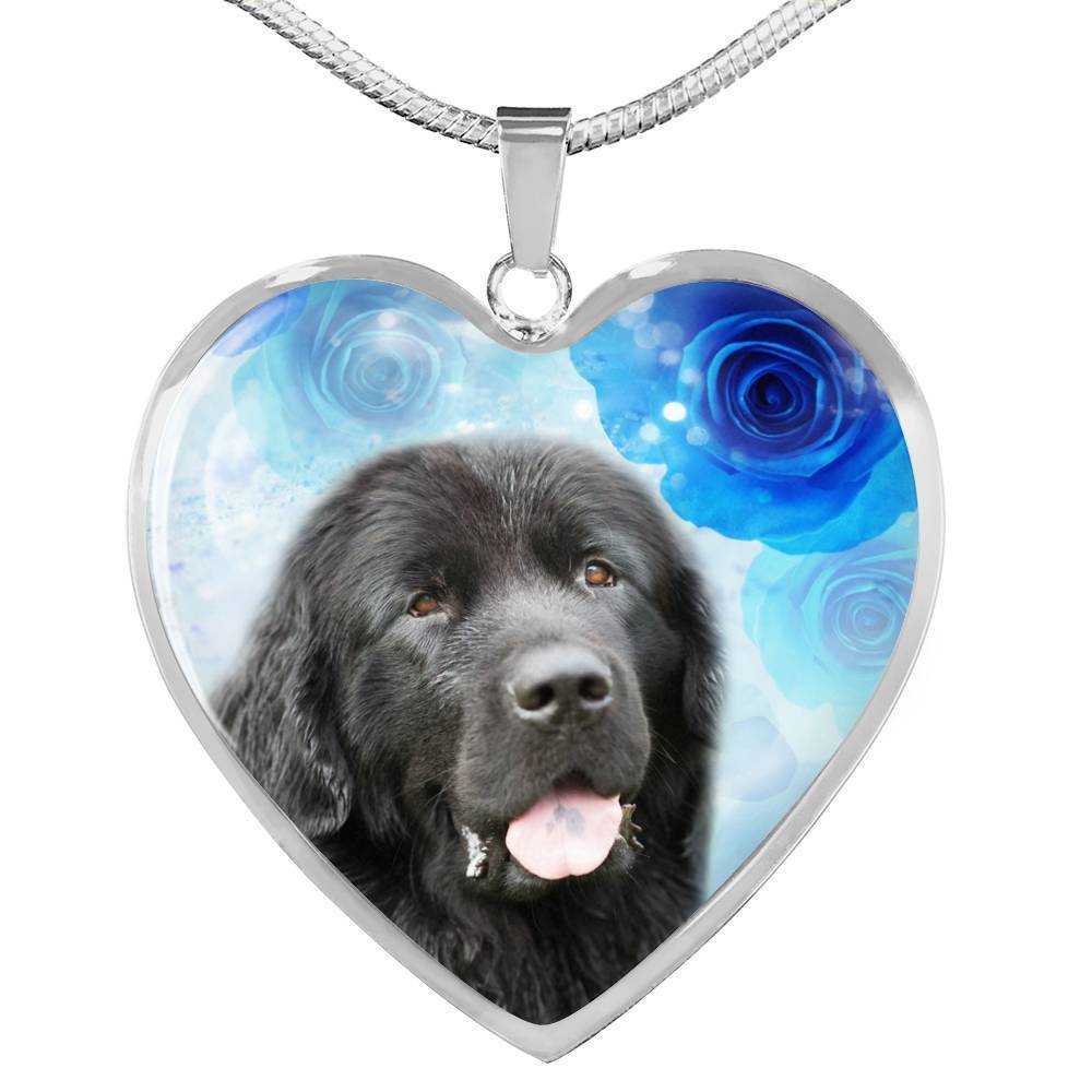 Newfoundland Dog Print Heart Pendant Luxury Necklace-Free Shipping - Deruj.com