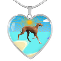 Azawakh Dog Print Heart Pendant Luxury Necklace-Free Shipping - Deruj.com