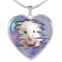 Cute White Hamster Print Heart Charm Necklaces-Free Shipping - Deruj.com