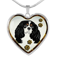Cavalier King Charles Spaniel Dog Print Heart Charm Necklaces-Free Shipping - Deruj.com