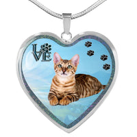 Toyger Cat Print Heart Charm Necklaces-Free Shipping - Deruj.com