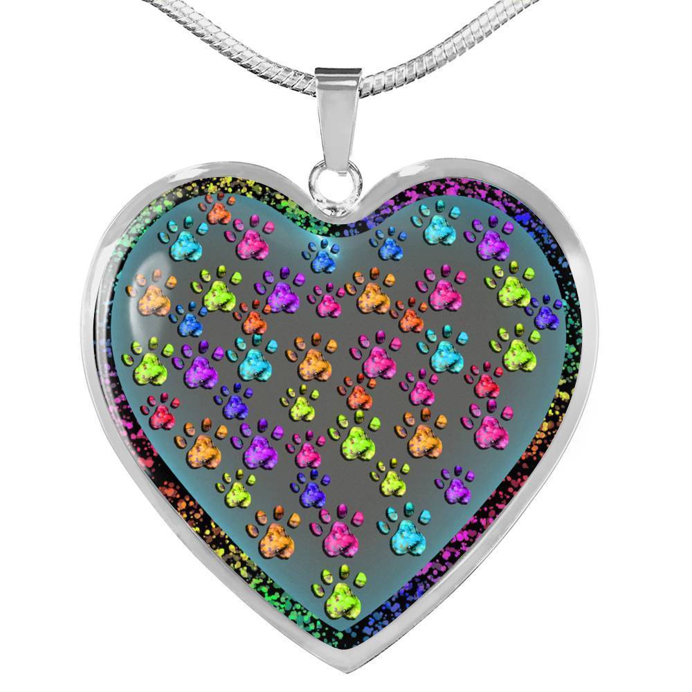 Colorful Paws Print Heart Charm Necklaces-Free Shipping - Deruj.com