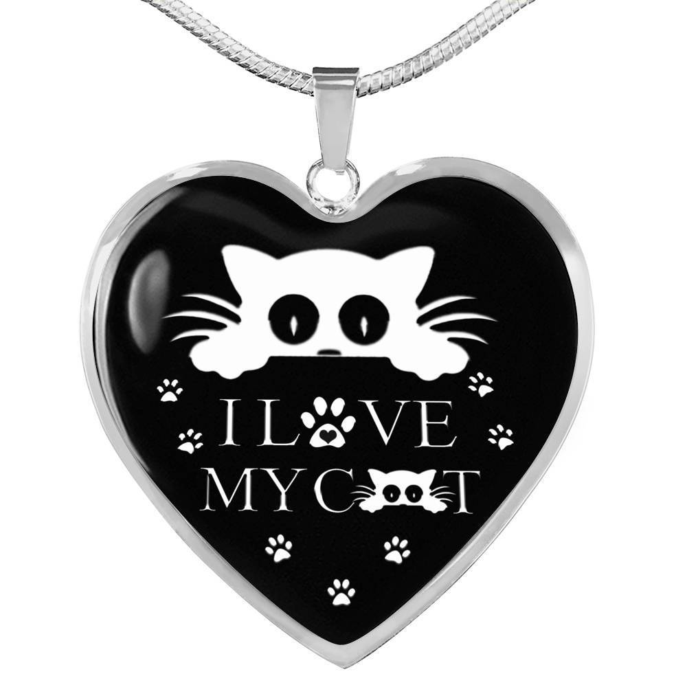 " I Love My Cat" Print Heart Pendant Luxury Necklace-Free Shipping - Deruj.com