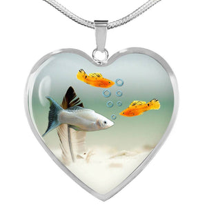 Mollies Fish Print Heart Charm Necklace-Free Shipping - Deruj.com