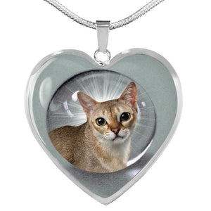 Singapura Cat Print Heart Pendant Luxury Necklace-Free Shipping - Deruj.com