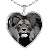 Lion Grey Art Print Heart Charm Necklaces-Free Shipping - Deruj.com