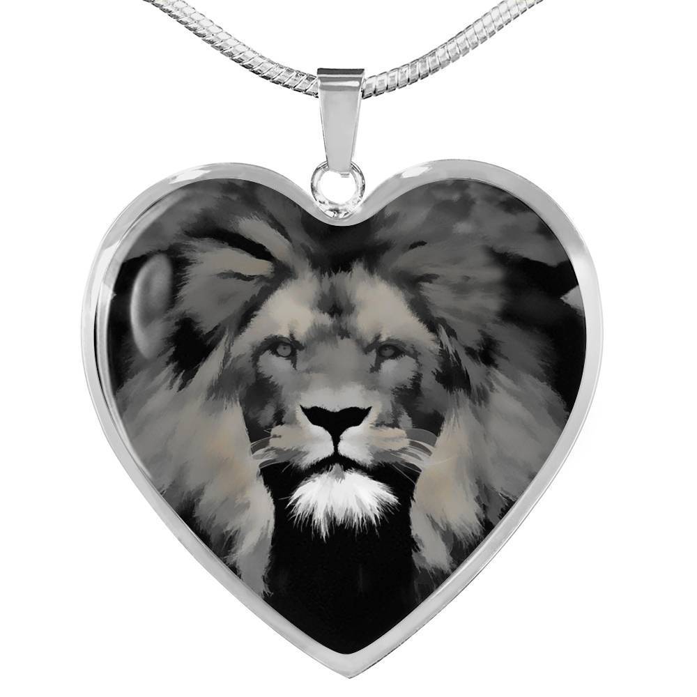 Lion Grey Art Print Heart Charm Necklaces-Free Shipping - Deruj.com