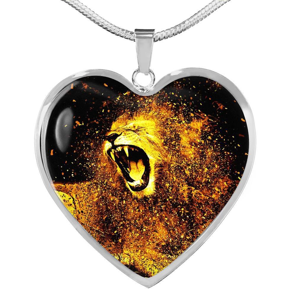 Roaring Lion Art Print Heart Charm Necklaces-Free Shipping - Deruj.com