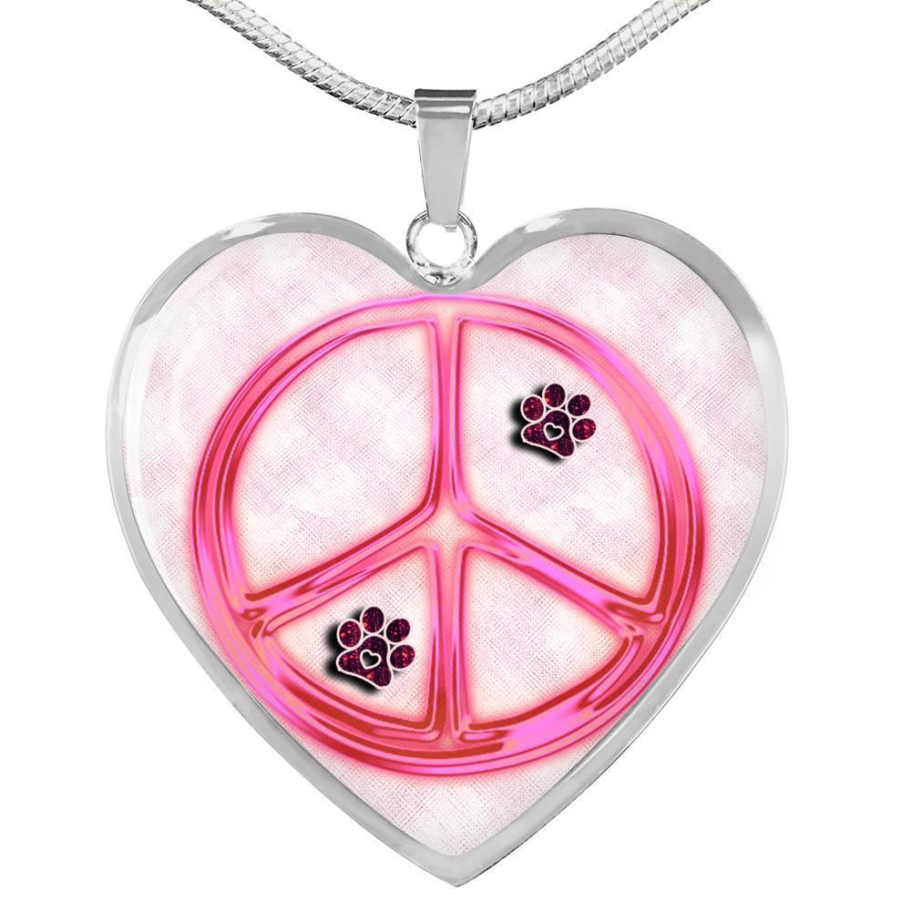 Peace Sign With Paws Print Heart Charm Necklaces-Free Shipping - Deruj.com