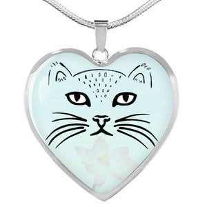 Cute Cat Face Print Heart Pendant Luxury Necklace-Free Shipping - Deruj.com