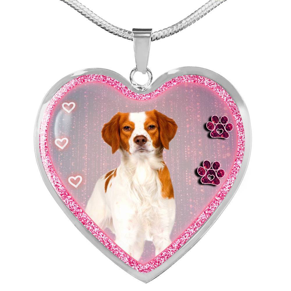 Brittany Dog Print Heart Charm Necklaces-Free Shipping - Deruj.com