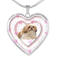 Shih Tzu Dog Print Heart Pendant Luxury Necklace-Free Shipping - Deruj.com