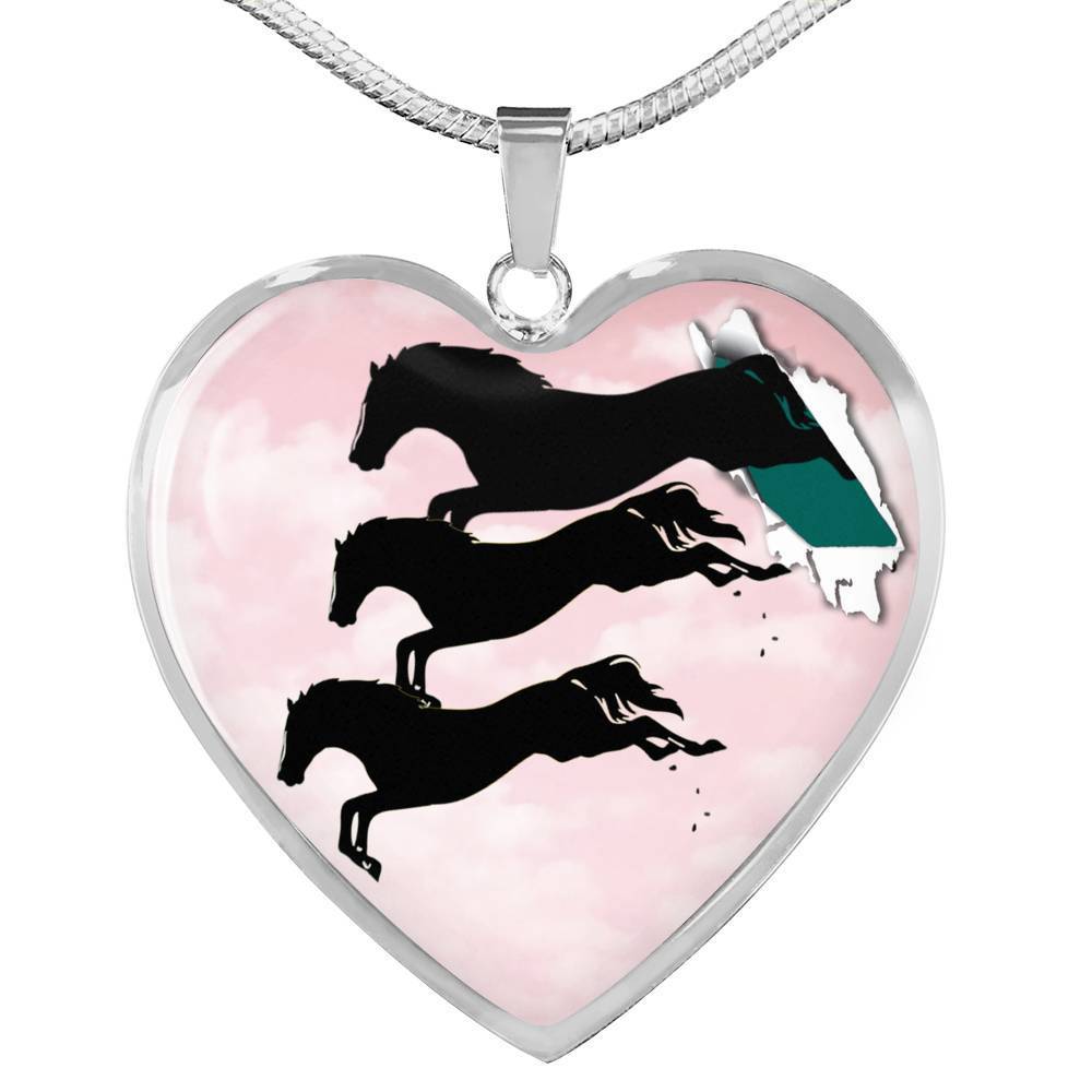 Horse Running Art Print Heart Charm Necklaces-Free Shipping - Deruj.com