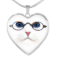 Cute Cat With Glasses Heart Pendant Luxury Necklace-Free Shipping - Deruj.com