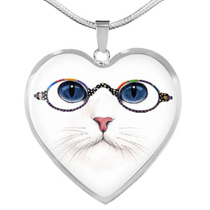 Cute Cat With Glasses Heart Pendant Luxury Necklace-Free Shipping - Deruj.com
