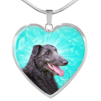 Scottish Deerhound Dog Print Heart Pendant Luxury Necklace-Free Shipping - Deruj.com