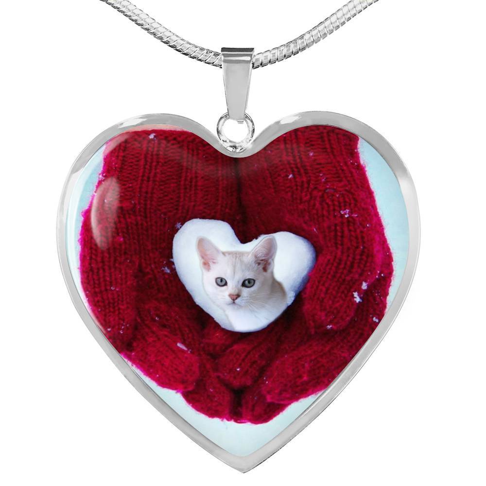 Lovely Burmilla Cat Print Heart Pendant Luxury Necklace-Free Shipping - Deruj.com