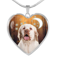 Clumber Spaniel Print Heart Pendant Luxury Necklace-Free Shipping - Deruj.com