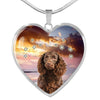 American Water Spaniel Print Heart Pendant Luxury Necklace-Free Shipping - Deruj.com