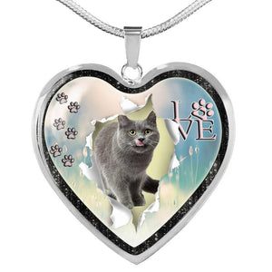 Lovely Korat Cat Print Heart Charm Necklaces-Free Shipping - Deruj.com