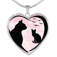 Cat Vector Art Print Heart Charm Necklaces-Free Shipping - Deruj.com