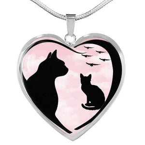Cat Vector Art Print Heart Charm Necklaces-Free Shipping - Deruj.com