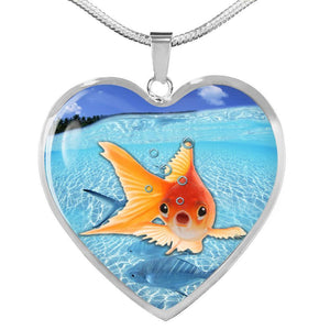 Comet Fish Print Heart Charm Necklace-Free Shipping - Deruj.com