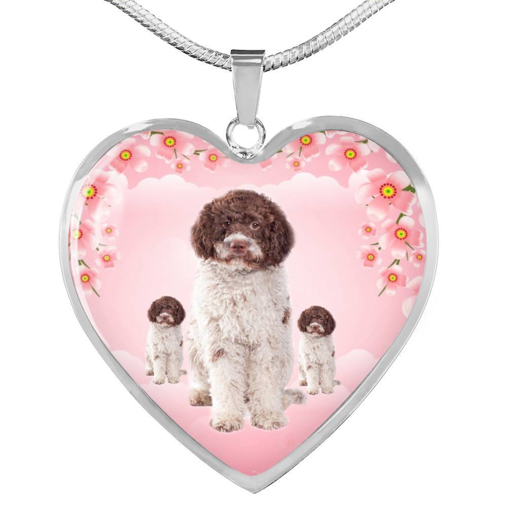 Lagotto Romagnolo Dog Print Heart Pendant Luxury Necklace-Free Shipping - Deruj.com