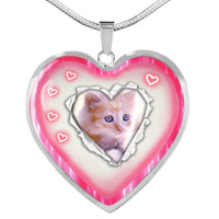 Cute Kitten Print Heart Charm Necklaces-Free Shipping - Deruj.com