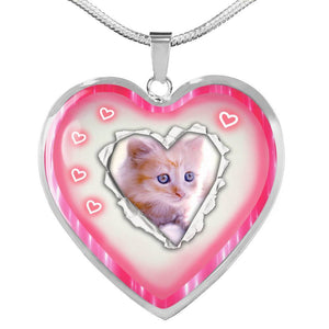 Cute Kitten Print Heart Charm Necklaces-Free Shipping - Deruj.com