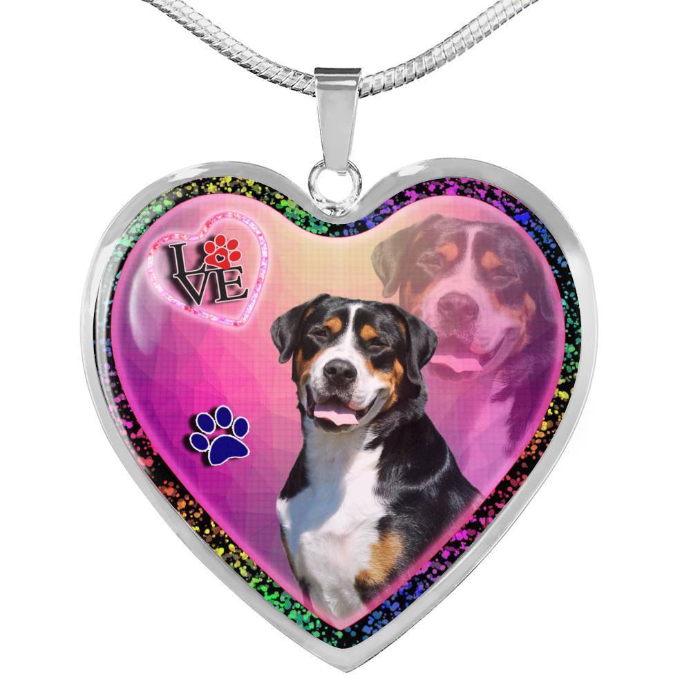Greater Swiss Mountain Dog Print Heart Charm Necklaces-Free Shipping - Deruj.com