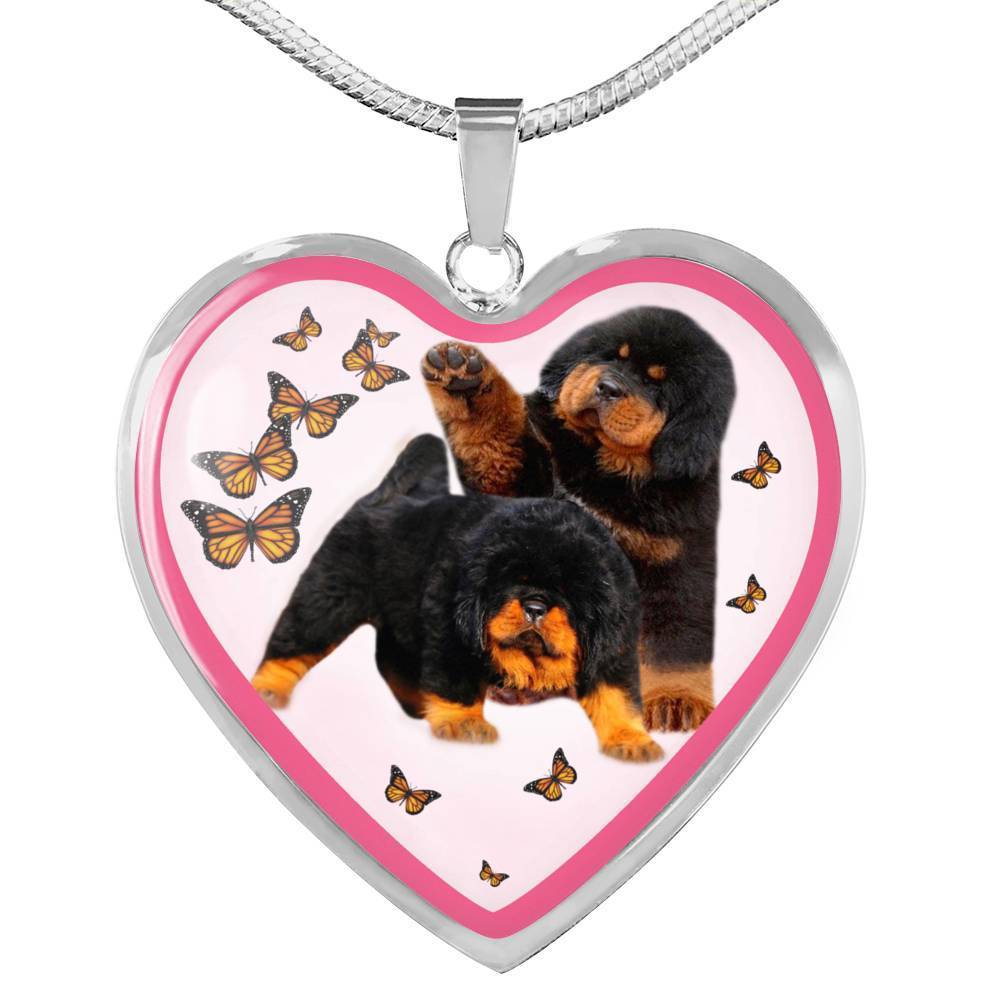 Tibetan Mastiff Dog Print Heart Pendant Luxury Necklace-Free Shipping - Deruj.com