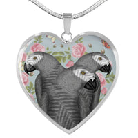 African Grey Parrot Print Heart Pendant Luxury Necklace-Free Shipping - Deruj.com
