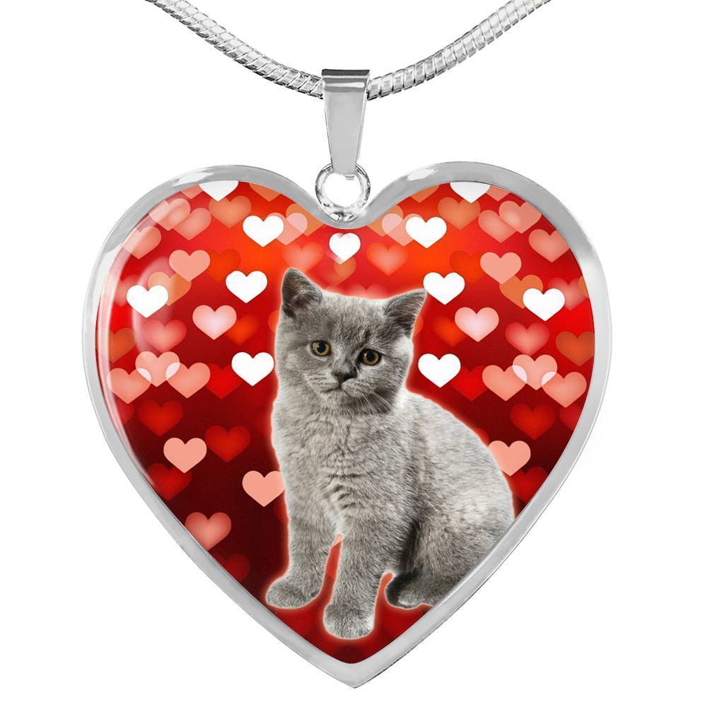 British Shorthair Print Heart Pendant Luxury Necklace-Free Shipping - Deruj.com