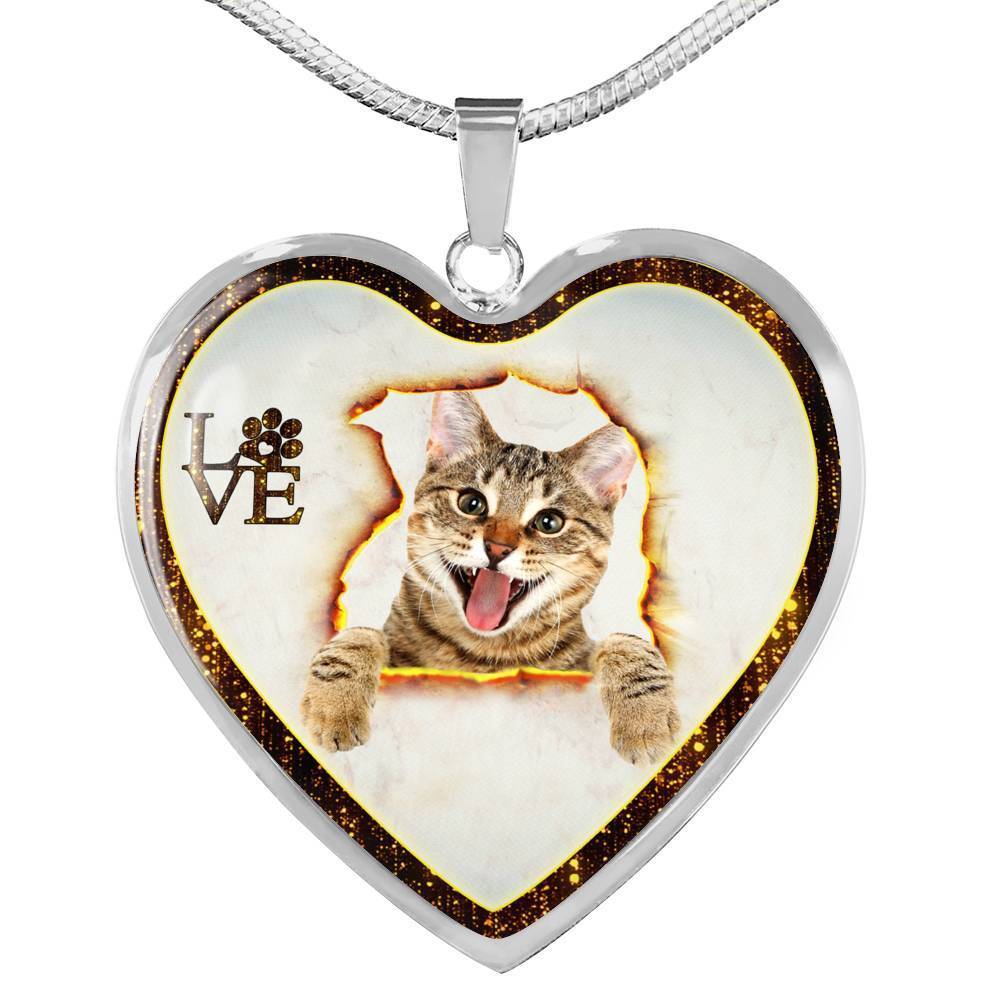 Lovely Bengal Cat Print Heart Charm Necklaces-Free Shipping - Deruj.com