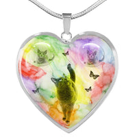 Cute Russian Blue Cat Print Heart Pendant Luxury Necklace-Free Shipping - Deruj.com