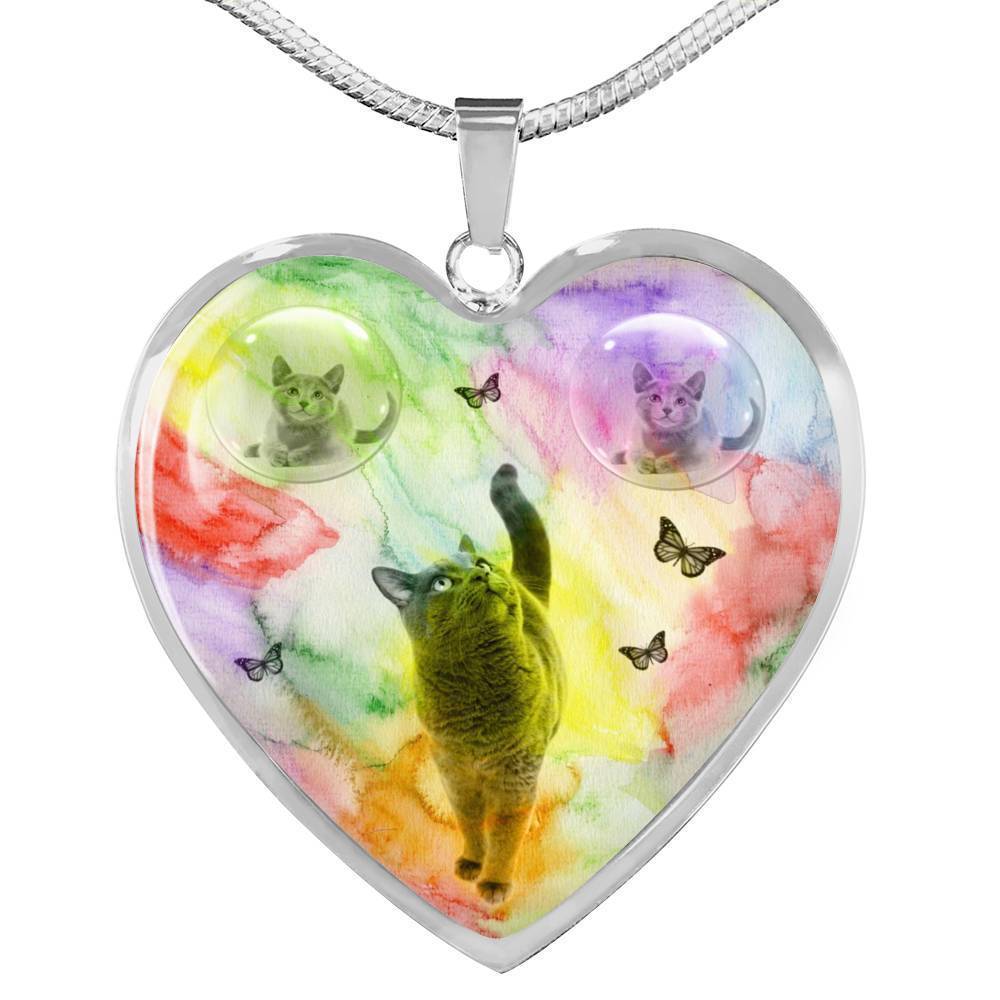 Cute Russian Blue Cat Print Heart Pendant Luxury Necklace-Free Shipping - Deruj.com
