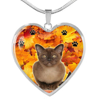 Burmese Cat Print Heart Pendant Luxury Necklace-Free Shipping - Deruj.com