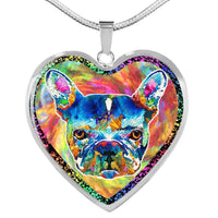 Colorful French Bulldog Print Heart Charm Necklaces-Free Shipping - Deruj.com