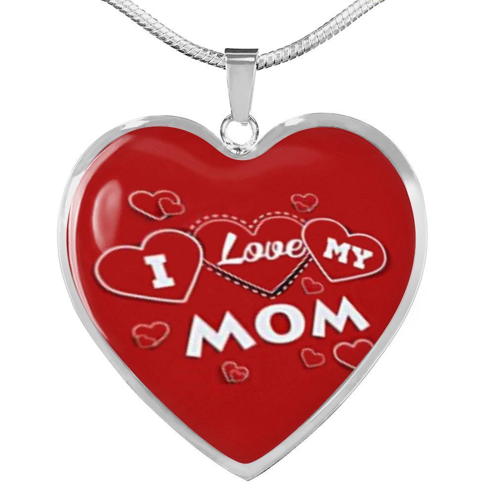 'I Love MY MOM' Red Print Heart Pendant Luxury Necklace-Free Shipping - Deruj.com