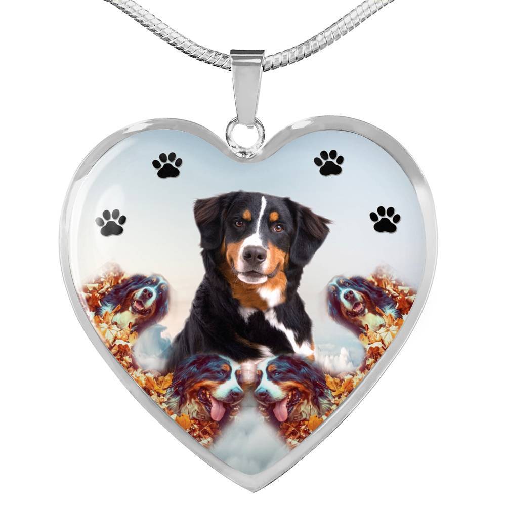 Bernese Mountain Dog Print Heart Charm Necklace-Free Shipping - Deruj.com