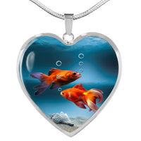 Fantail Fish Print Heart Charm Necklace-Free Shipping - Deruj.com